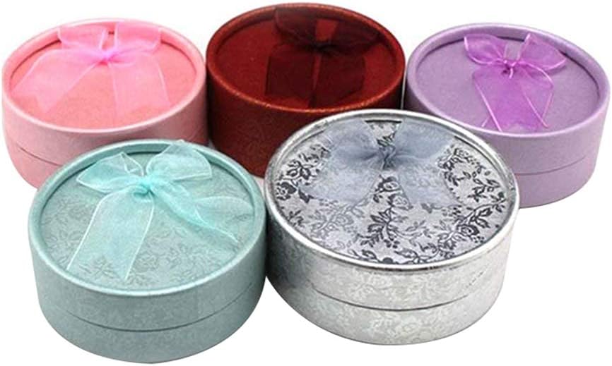 Scrox. 5pcs Small Round Jewelry Boxes Bow Cardboard Box Necklaces Rings