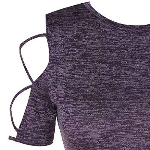 Duseedik Women's Summer Tops Plus Size Blouse Casual Strapless Cross Straps Ruffled Tailored T-Shirt Tunic Tank Tops Purple