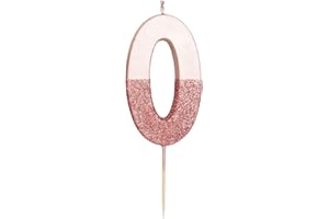 TALKING TABLES Rose Gold Glitter Number 0 Birthday Candle | Premium Quality Cake Topper Decoration | Pretty, Sparkly for Kids, Adults, Party, Anniversary, Milestone