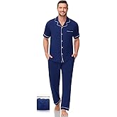 YOPUGEE Men Pajamas Set Two Pieces Short Sleeve Sleepwear Button Down Loungewear Set Soft Modal Pj Set with Pockets