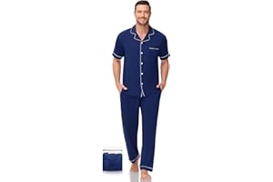 YOPUGEE Men Pajamas Set Two Pieces Short Sleeve Sleepwear Button Down Loungewear Set Soft Modal Pj Set with Pockets