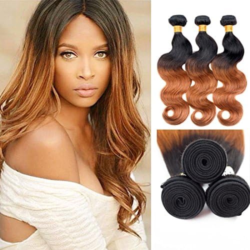 Baiermei Hair Ombre Brazilian Virgin Hair Extensions Body Wave Two Tone Brown T1B 30# 8A Grade Human Hair Weave 3 Bundles (10“10”10“)