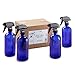 16oz Empty Cobalt Blue Glass Spray Bottles w/Labels and Caps- Mist & Stream Sprayer - Boston Round Heavy Duty Bottle - For Essential Oils, Cleaning, Kitchen, Hair, Perfumes (4 Pack)