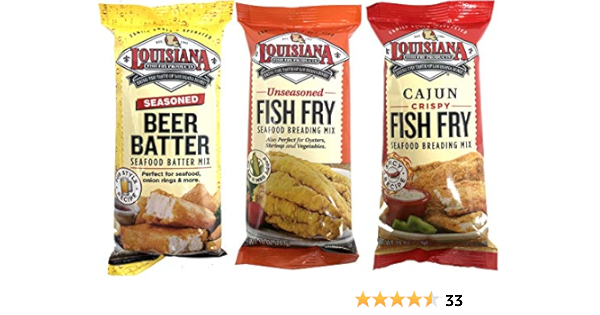amazon com louisiana fish fry trio one pack each of cajun seasoned beer batter and seafood breading grocery gourmet food louisiana fish fry trio one pack each of cajun seasoned beer batter and seafood breading