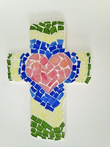 Mosaic Pink Heart Wall Cross 9 inch X 6 inch, Wall Cross Decor