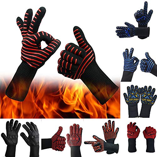 BingYELH BBQ Grill Gloves Heat Resistant Oven Mitts Silicone Glove Fireproof Barbecue Potholders Heat-Insulated Mitt Extra Long