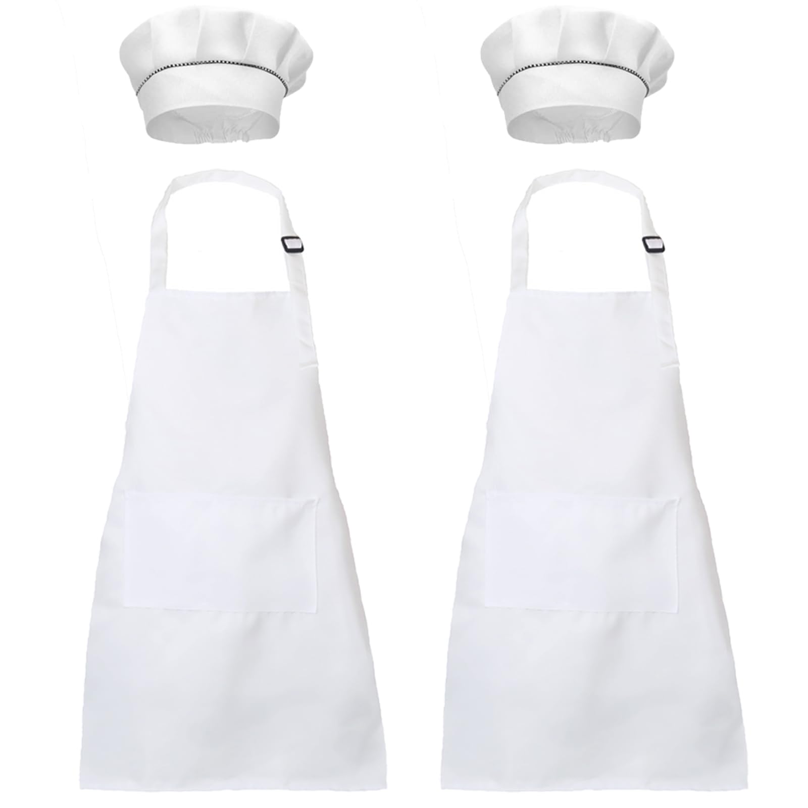 XIEJINJIA 2 Set Kids Apron and Chef Hat Child Waterproof Aprons Adjustable with 2 Pockets for Boys Girls Cooking Classroom Baking Painting White — image 1