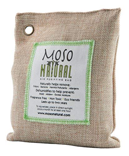 MOSO NATURAL Air Purifying Bag 5 Pack. Bamboo Charcoal Air Freshener, Deodorizer, Odor Eliminator, Odor Absorber for Cars and Closets. 200g Natural Color