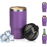 FAMKX 14oz 4 in 1 Stainless Steel Can Cooler Beer Bottle Insulator With 2 Lids for 12oz can&bottle, Double walled insulated Thermocooler &Travel Mug Holder Keeping Your Bevearge Cold (Purple)
