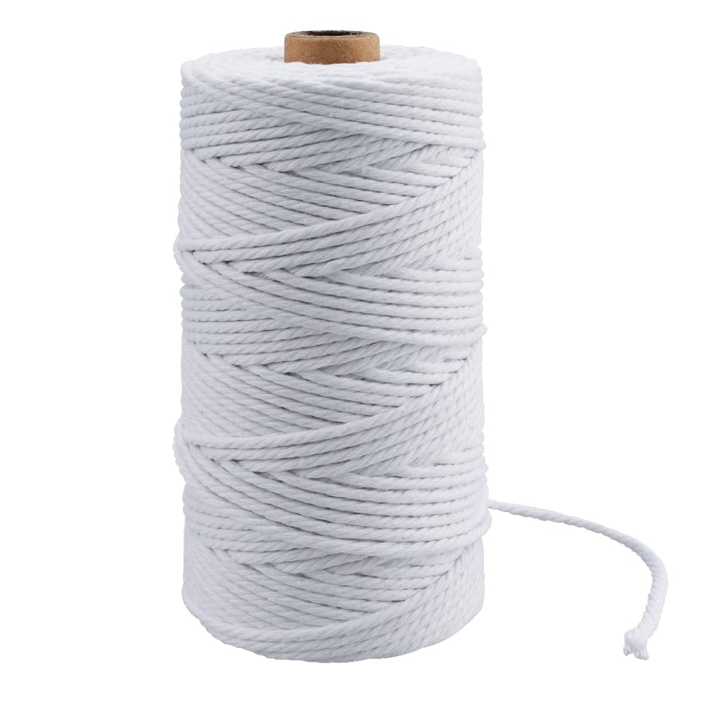 KINGLAKE Macrame Cord 3mm, 100m White Cotton String Twine for Crafts, Decorative Cotton Cord Rope for Decoration, Plant Hanger, Knitting, Wall Hanging, Gardening, Kitchen Cooking, Baking
