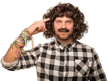 Wolle Wolfgang Perücke im Set mit Bart und Freundschaftsbändern - absolut authentische Schlagerstar Perücke in braun
