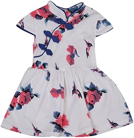 Summer Girls Kids Chinese Qipao Floral Cheongsam Mini Dress (0-1 Year, Blue)