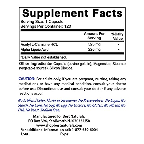 Best Naturals Acetyl L-Carnitine and Alpha Lipoic Acid 750 mg & CoQ10 600 mg