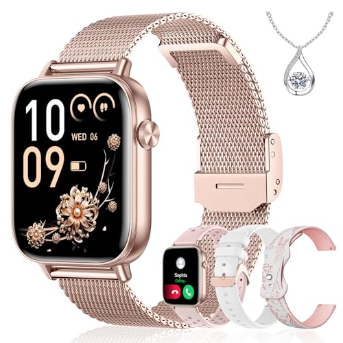 Iaret Women's Smartwatch, 46 cm Smartwatch with 4 Straps, Bluetooth Calls, Sleep Monitor/Heart Rate/SpO2/Menstrual Monitor, 110+ Sports Modes Activity Bracelet for iOS/Android, Rose Gold
