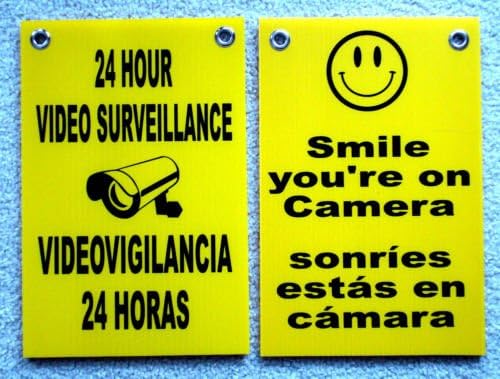 VINBOX 2 Security Video Surveillance 24 Hr Smile Coroplast Signs Spanish English 8x12