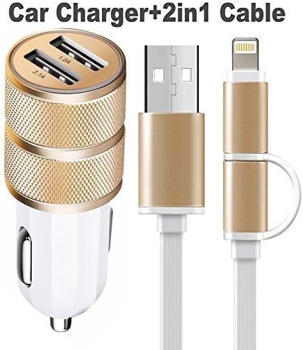ShuoGe 2 Port 2.1A Dual USB Car Charger and CE Certified 2in1 3ft Lightning to USB Cable &amp; Micro USB to USB Cable for Apple Ipad Iphone 6 6plus 6s Samsung Galaxy Note 4 S5 S6 edge (White)