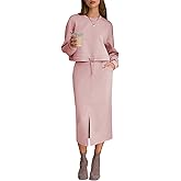 EXLURA Womens 2 Piece Skirts Set Long Sleeve Drawstring Top Midi Skirt Dress Lounge Sets Airport Travel Cruise Outfits 2026
