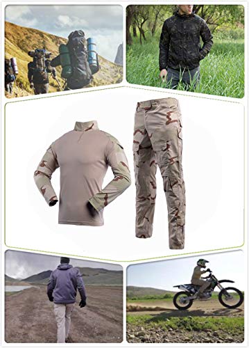 Men's Tactical Shirt and Combat Pants Set Long Sleeve 1/4 Zip T-Shirt Trousers for Military Hunting