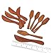 Saoneer Handmade Natural Wood Small Knife and Spatula Wooden Kitchen Tool Bread, Bakery, Cake, Jam, Butter Spreader Set of 10 (Natural Red Wood)