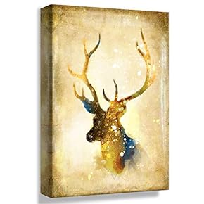 Golden Stag Head - Canvas Art