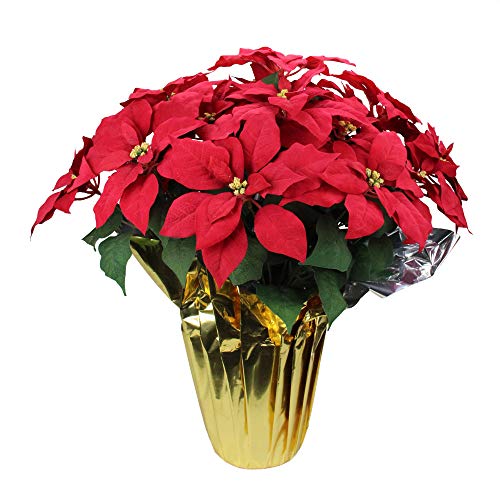 Christmas Poinsettia Flower Stems With Clips Set/10 Red And Silver