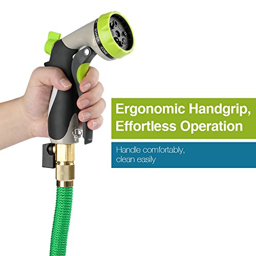Garden Hose 50 Feet, Cozzine Strong Latex Pipe Core Expandable Water Hose With Heavy Duty Solid Brass Connector & 8 Patterns Metal Spray Nozzle, Strength Fabric Retractable Long Hose, Green