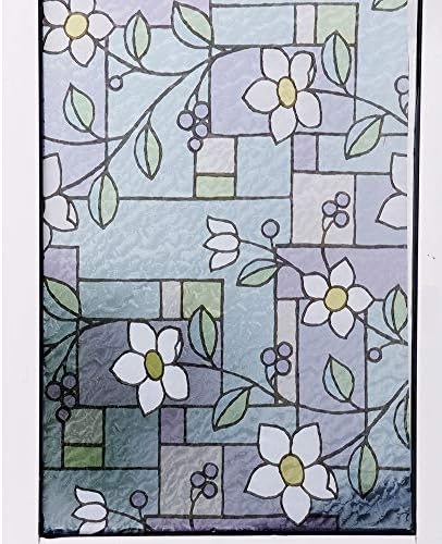 Ho Mart 窓フィルム ステンドグラス風 窓ステッカー 目隠しシート 飛散防止 断熱 うuvカット 結露防止 Salenew大人気 玄関 貼り直し可能 お風呂 装飾 3d白花 浴室 45cm 0cm 水で貼る