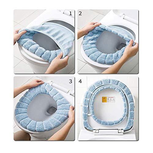 Homiest 3pcs Bathroom Soft Toilet Seat Cover Thicker Warmer Stretchable Washable Cloth Toilet Seat Cover Pads (Blue, Pink, Brown) - Thumbnail 4
