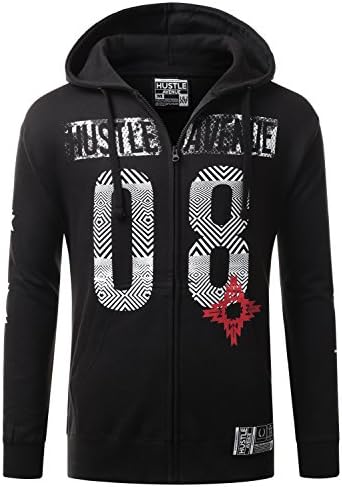 HUSTLEAVENUE Mens Hipster Hip Hop 08 Zip-Up Hoodie Jacket BLACK LARGE