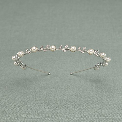 SWEETV Stunning Pearl Headband Rhinestone Tiara Wedding Hair Band Flower Head Pieces Jewelry