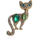 Rhinestone Cat Animal Brooch Pin for Women Girls Gold Plated Fashion Cute Blue Green CZ Eyes Kitten Brooches Lapel Pins Unisex Christmas Holiday Festival Hat Bag Suit Dress Accessories Jewelry Gift for Pet-lover