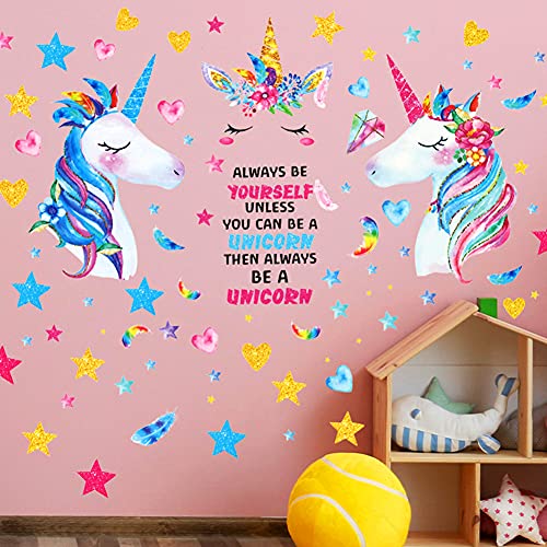 5 Sheet Unicorn Wall Decals,Large Size Unicorn Wall Sticker Decor for
