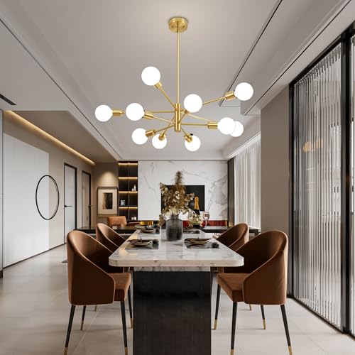 Deyidn - Lámpara de araña moderna dorada de mediados de siglo, 10 luces E26 para sala de estar, cocina, dormitorio, comedor y granja