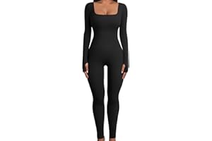 BBO Jumpsuit for Women Long Sleeve Jumpsuits Yoga Ribbed Romper Sexy One Piece Bodycon Workout Full Bodysuit Bottom Pant