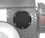 Black Powder Coated Steel Gas Fuel Tank Cap Cover for Jeep Wrangler JK JKU Unlimited Rubicon Sahara X Off Road Sport Exterior Accessories Parts 2007 2008 2009 2010 2011 2012 2013 2014 2015 2016 2017