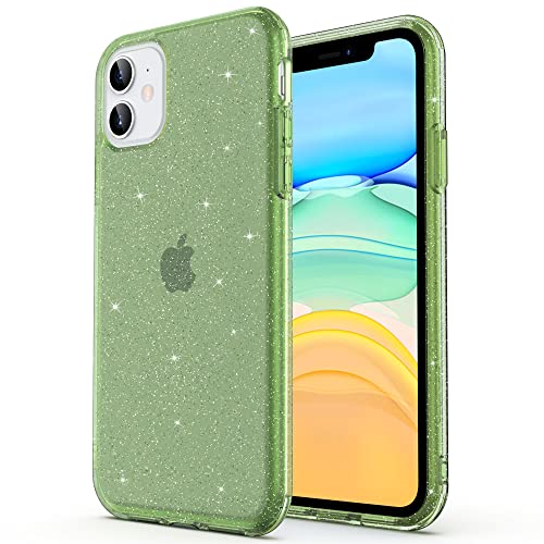 ULAK Compatible with iPhone 11 Case, Glitter Hybrid Protective Phone Case Slim Transparent Anti-Scratch Shock Absorption TPU Bumper Cover for iPhone 11 6.1 inch (2019), Green Sparkle