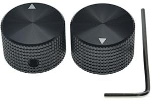 KAISH 2pcs 63/64"(25mm) Diam. Aluminium Potentiometer Knobs 1/4" Universal Metal Pot Knobs with Indicator and Set Screw for Guitar/Bass/AMP Amplifier/Power Amplifier/Preamps/Audio Equipments Black