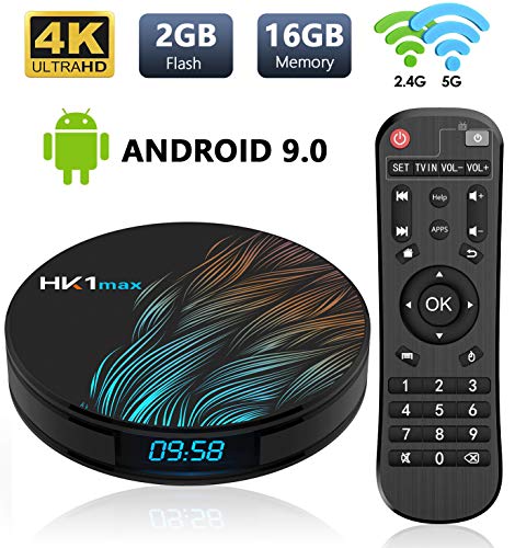 Android 9.0 TV Box,2019 Android Box RK3318 Quad Core 64bit 2GB RAM 16GB ROM 5G/2.4G WiFi Support 4K 3D Ultra HD H.265 USB 3.0 Bluetooth HK1 MAX Smart TV Box