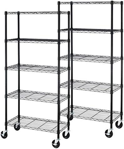 2X 36"x14"x78" Black 5-Tier Standing Shelf Adjustable Steel Wire Metal Shelving for Storage, Kitchen, Office and Warehous - with High Quality Wheels Casters