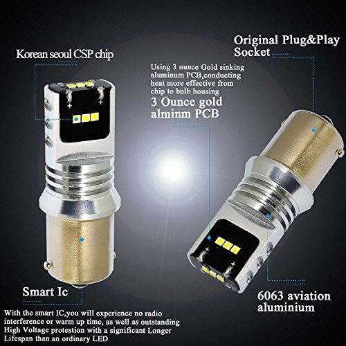 Alla Lighting 2200 Lumens Super Bright 6000K Xenon White LED Bulb High Power CSP Chipset 1156 7506 BA15S LED Lights Bulbs for Back Up Reverse Light Lamp Replacement