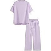 Songling 2 Piece Sets For Women Short Sleeve Pullover Tops and Wide Leg Pants Travel Lounge Matching Set With Pockets