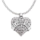 ELOI Silver/Blue/Pink Class of 2017 Heart Charm Pendant Crystal Senior Graduation Gift Dome Necklace 18