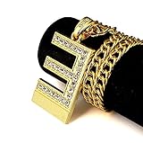 Grenf Fashion Trendy 18k Gold Silver Plated Mens Rhinestone Emoji 3 Cz Letter E Hip-hop EMINEM Necklace with 3mm 31