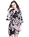 VERNASSA Women's Short Kimono Robes Peacock Blossoms Silk Nightwear Bathrobes