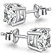 Princess Cut Sterling Silver Cubic Zirconia Stud Earrings Mens Diamond Earring 7mm Fake Diamond Earrings,Fake Diamond Post Earrings for Women Hypoallergenic Sterling Silver Studs Diamond Stud Earrings