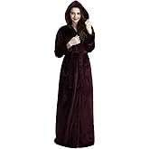 iCREAT Womens Long Hooded Bathrobe Fleece Full Length Bathrobe with Hood Winter Sleepwear
