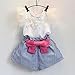 FEITONG Girls Lace T-Shirt+Stripe Shorts Set (Age:5-6Y) White