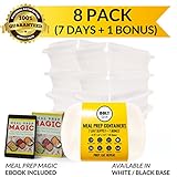 SALE!! Bolt Goods Meal Prep Containers with Lids (8 Pack, 28 Ounce, White Base) BPA-Free Reusable Microwave Dishwasher Freezer Safe - THE ONLY Crack Leak Resistant Food Storage with Meal Prep Ebook