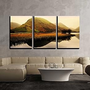 3 Piece Canvas Wall Art - Lake District National Park Cumbria England UK - Crummock Water at Sunsrise - Modern Home Art Stretched and Framed Ready to Hang - 16"x24"x3 Panels