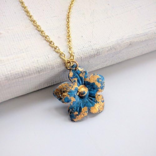 Handpainted Gold Leaf Flower Pendant and Necklace